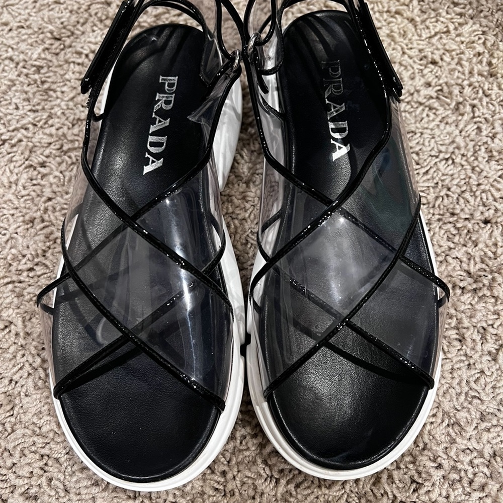 PRADA SANDALS WOMEN PLEXIGLASS TRANSPARENT BLACK